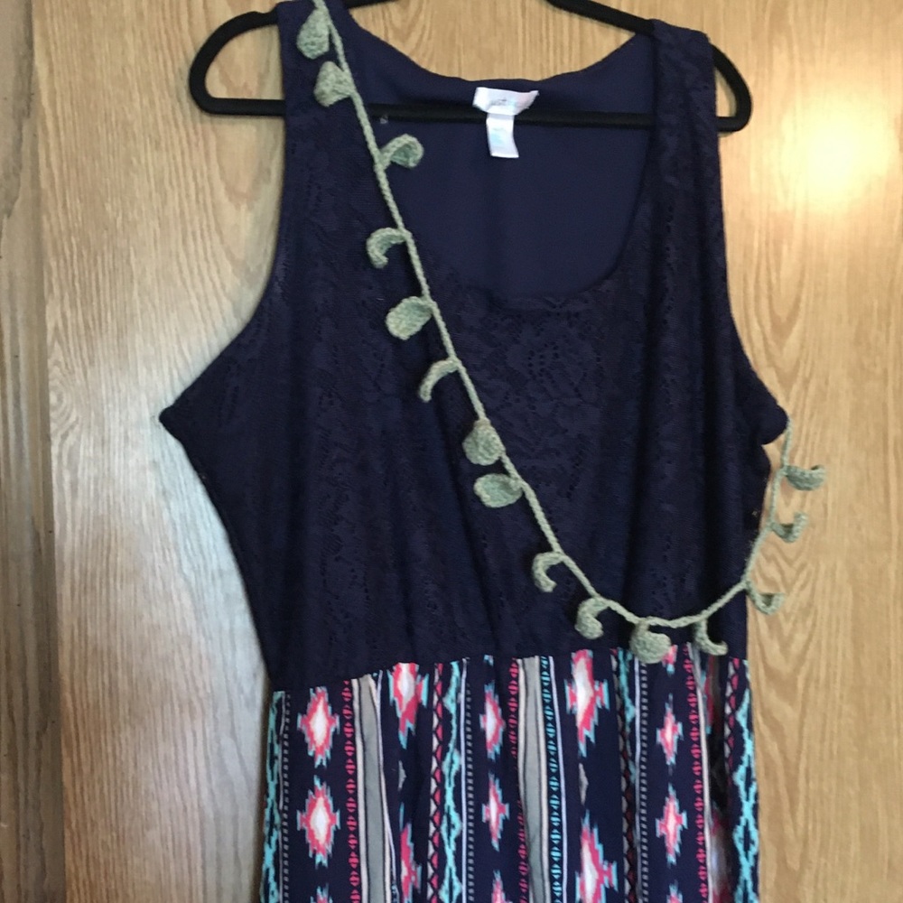 Just Be 3x (2x) Blue Lace Top Maxi Dress